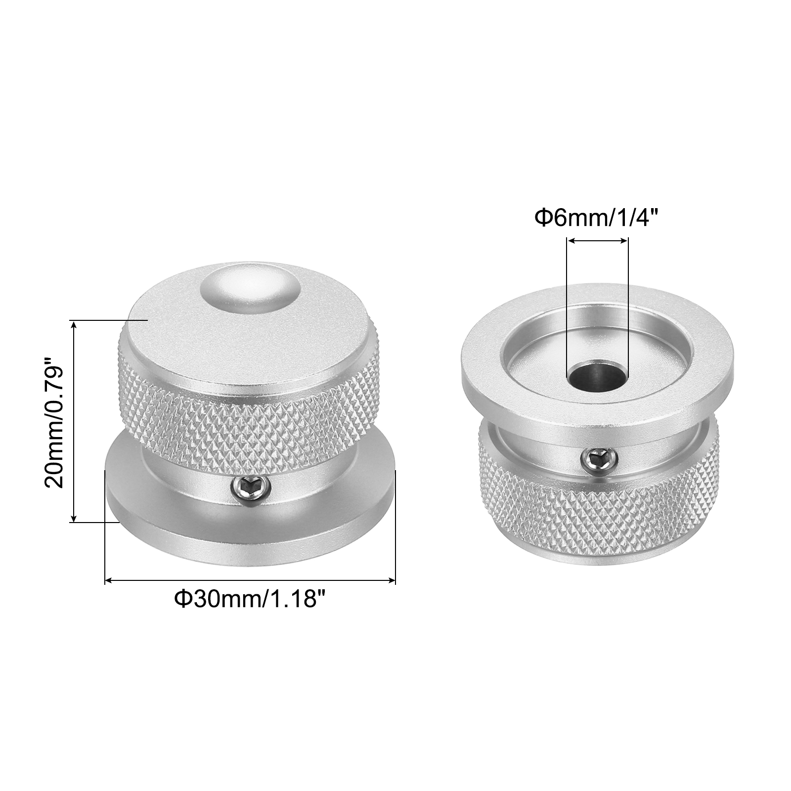 2 Pcs Aluminium Potentiometer Knobs, 1/4" (6mm) Universal Volume Tone Control Knobs with Oval Groove Indicator, 4/5" Silver(30x20mm)