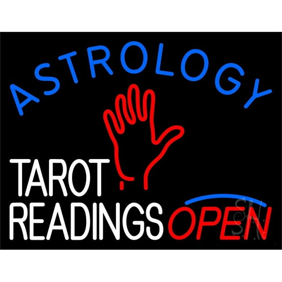 Astrology Tarot Readings Open LED Neon Sign 15" Tall x 19" Wide - inches Black Square Cut Acrylic Backing, with Dimmer - Bright and Premium built indoor LED Neon Sign for Storefront.