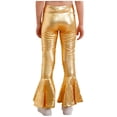thumbnail image 3 of Alvivi Girls Boys Shiny Metallic Flared Pants Ruffle Bell Bottoms Dance Performance Leggings Trousers Gold 16, 3 of 7
