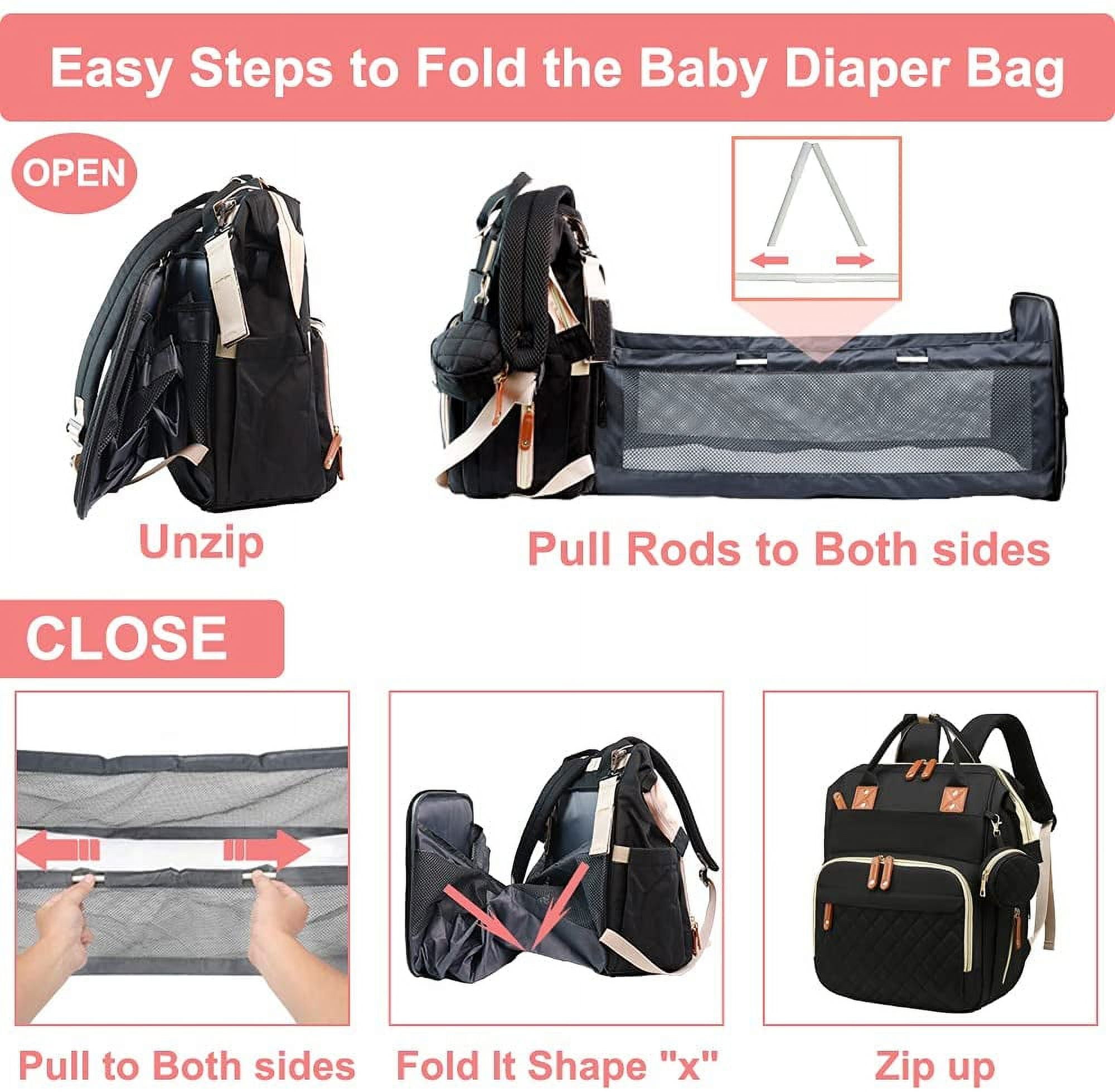 diaper bag backpack, bamomby multi-function waterproof travel backpack  nappy bags for mom,dad with insulated pockets, changing pad, newborn  diapers registry baby shower gifts for boys,girls-black 