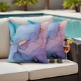 thumbnail image 4 of Blue Purple Pink Ombre Outdoor Waterproof Pillow Covers, Modern Marble Abstract Decorative Square Throw Pillowcase Sofa Cushion Sham for Patio/Couch/Chair, 20"x20" 2 Pack, 4 of 8