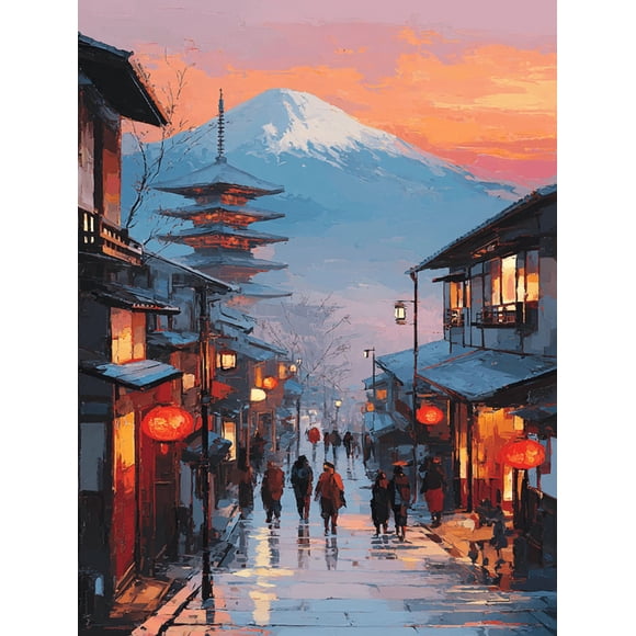 Qisvanset Japanese Street Scene Canvas Wall Art 15.75x11.81 Inches