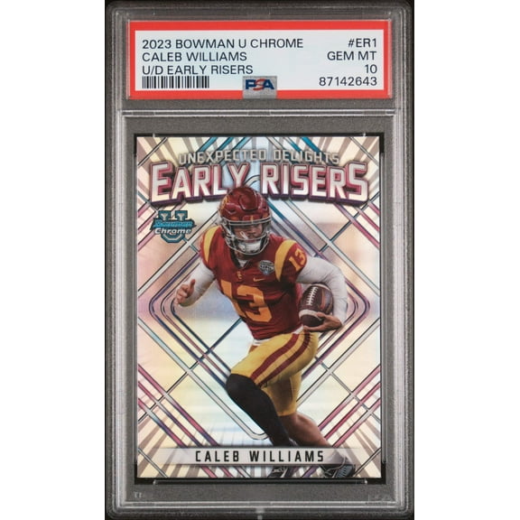 Graded 2023 Topps Bowman U Chrome Caleb Williams #ER1 U/D Early Risers Rookie RC Football Card PSA 10 Gem Mint
