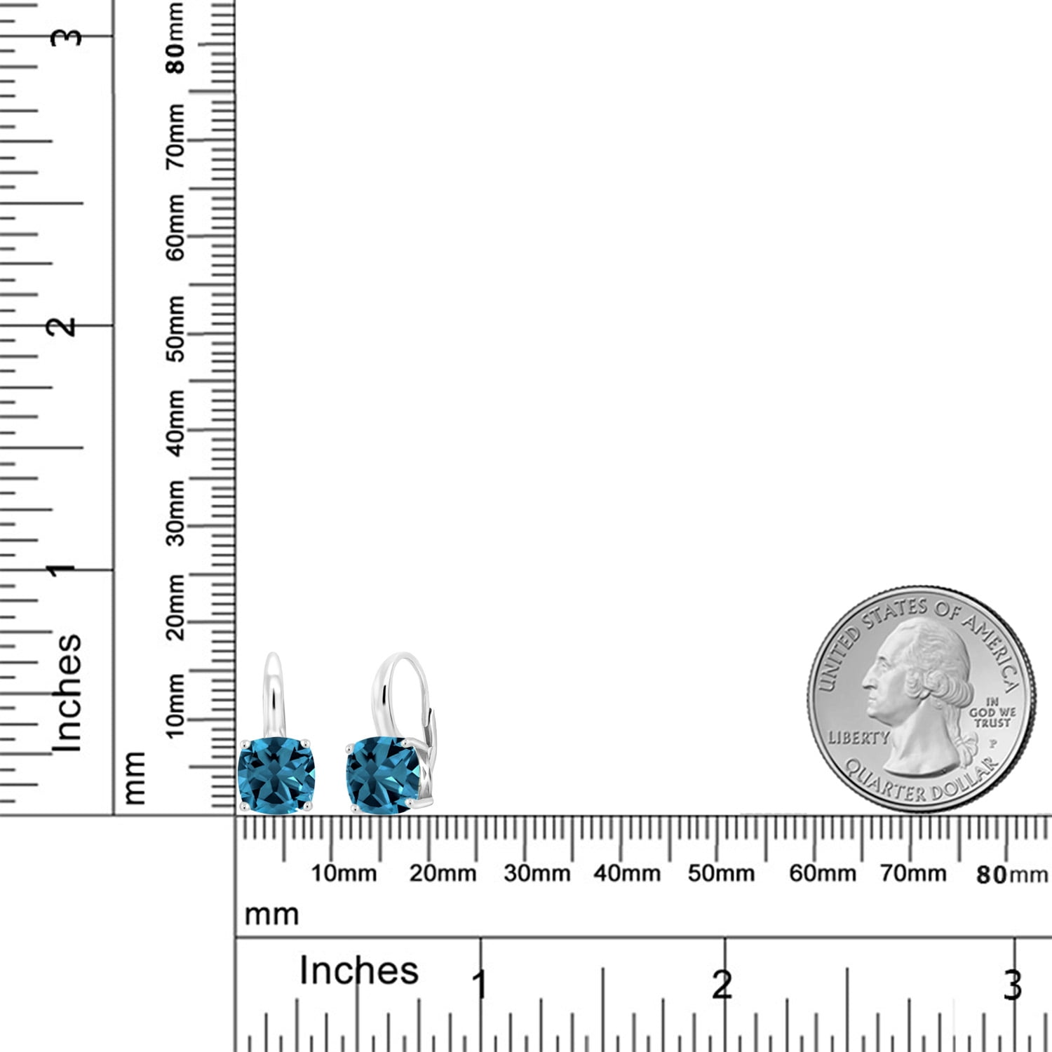 Gem Stone King 5.48 Cttw Natural Genuine London Blue Topaz Earrings in 925 Sterling Silver | Gemstone Birthstone | Cushion Cut 8MM | Dangle Earrings for Women