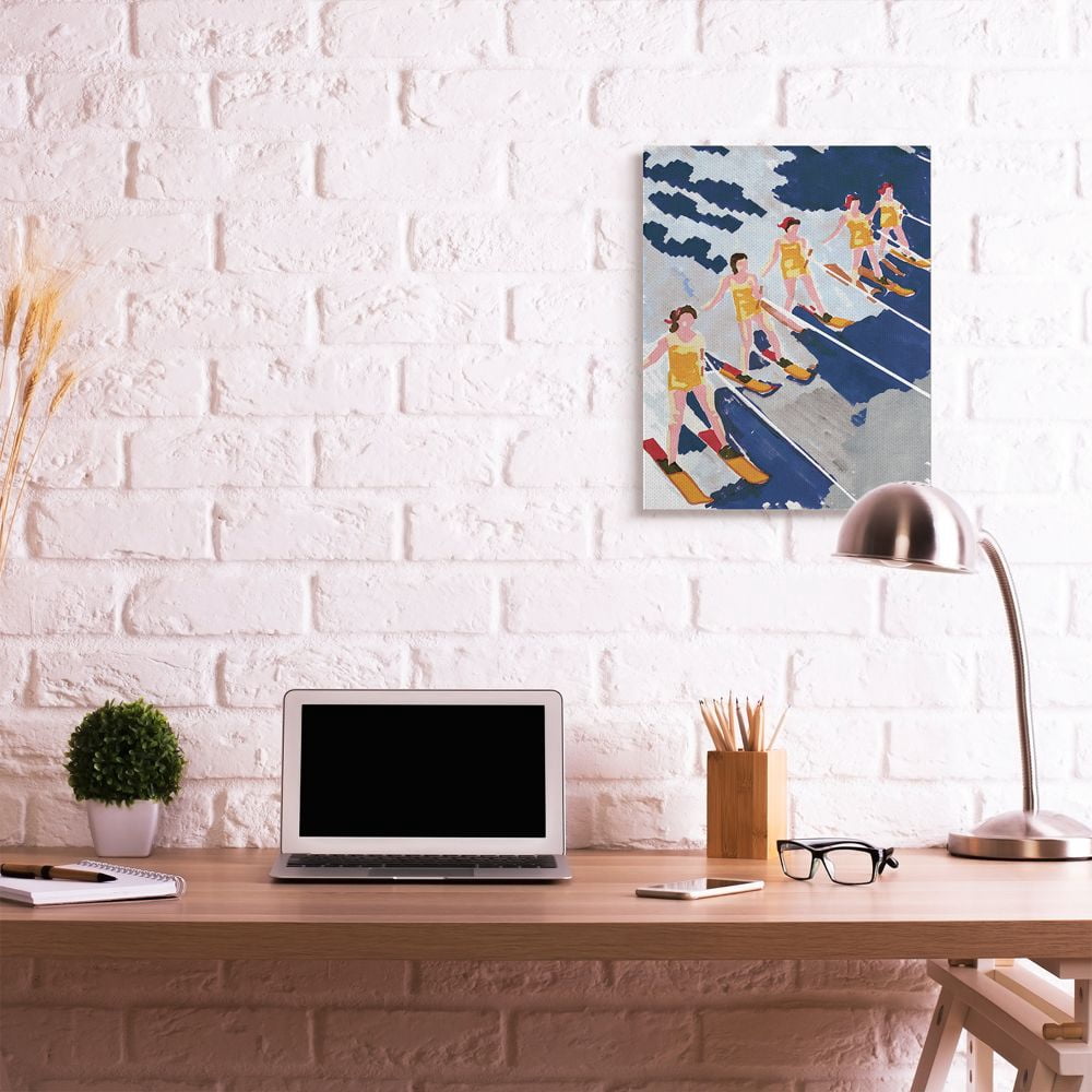 Stupell Industries Retro Waterski Women Blue Yellow Watercolor Painting Canvas Wall Art Design by Stellar Design Studio, 24" x 30"