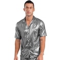 thumbnail image 1 of Miaeowve Mens Shiny Sheer Top PVC Leather Wet Look Glossy T-Shirt for Halloween Beach Pool Rave Party Silver L, 1 of 5