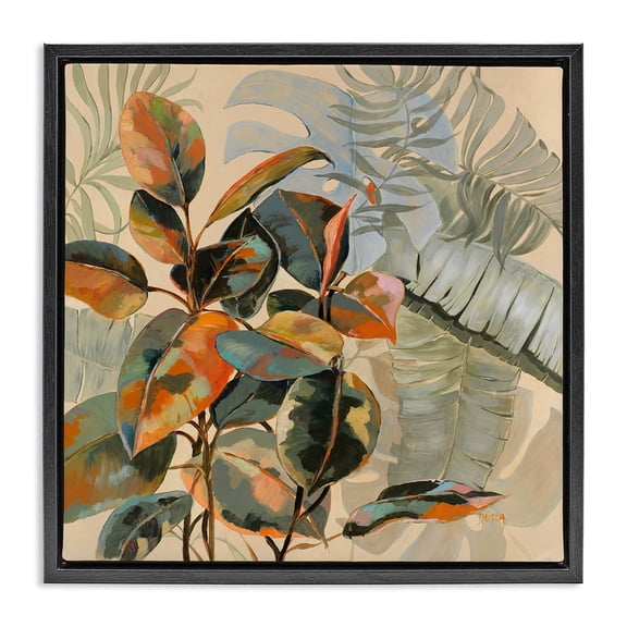 Stupell Industries Bohemian Tropical Foliage Warmth Black Floating Frame Canvas Art, 18 x 18, by Dusza
