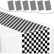 12 Pcs Checkered Table Runner 14x108 Inch Plastic Racetrack Road Race Car Table Cloth Disposable Black and White Tablecloth for Two Fast Racing Theme Decor Birthday Party Decorations Events Supplies