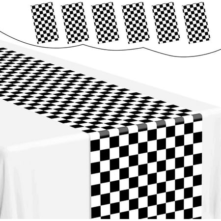 12 Pcs Checkered Table Runner 14x108 Inch Plastic Racetrack Road Race Car Table Cloth Disposable Black and White Tablecloth for Two Fast Racing Theme Decor Birthday Party Decorations Events Supplies