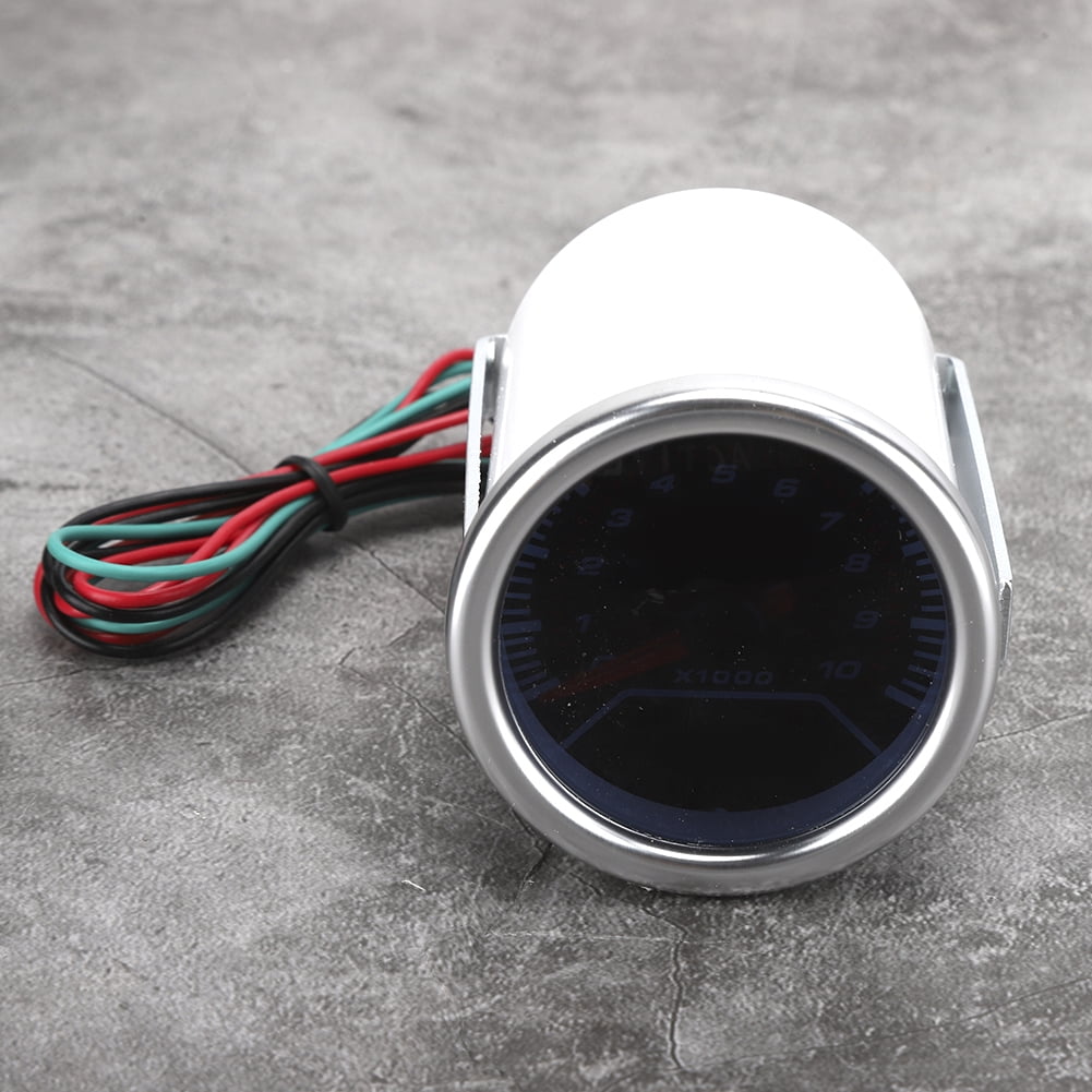 Qiilu 52mm/2in 0-10000 RPM Tachometer LED White Light Pointer Tach Gauge Smoke Lens 12V 