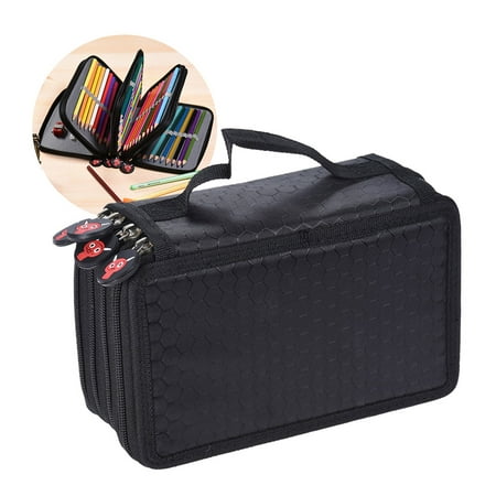 Multifunctional Large Capacity Painting Cosmetic Pencil Pen Brush Bag Case Box 4 Layer Zipper 72 Holders with Carrying (Best Black Brush Pen)