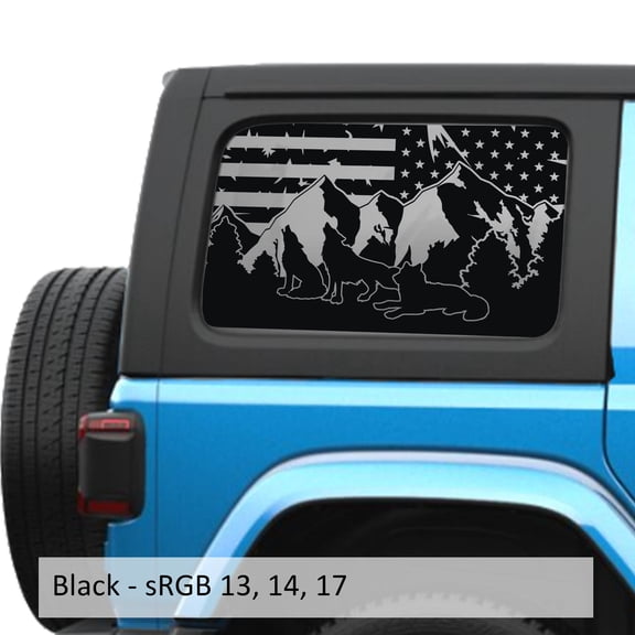 Collectible Decals Wolf Mountain American Flag JLU Hardtop Window Decal Set - Fits Jeep Wrangler JLU 2018 