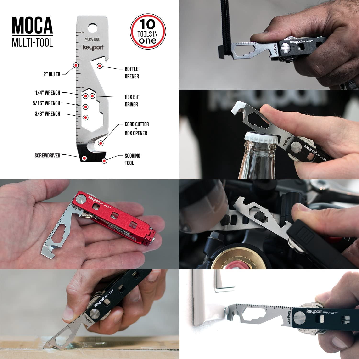 Keyport Pivot Outdoor Bundle: EDC Key Holder & Modular Swiss Army Multitool Keychain + Key Chain Pocketknife + Mini-Flashlight + MOCA 10-in-1 Key Tool + Lost & Found All-in-One (Red)