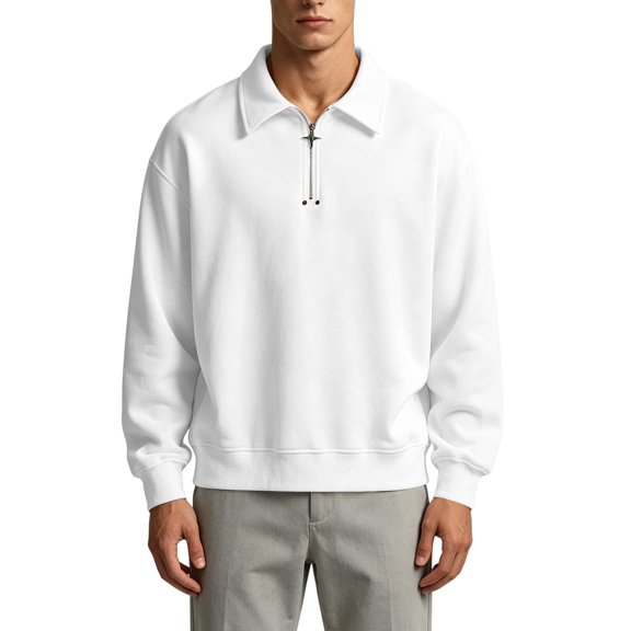 Quarter Zip Pullover Men Fall Winter Long Sleeve Loose Fit Comfort Sweatshirt Lapel Collar Solid Color Casual Work Outdoor Sweatshirts
