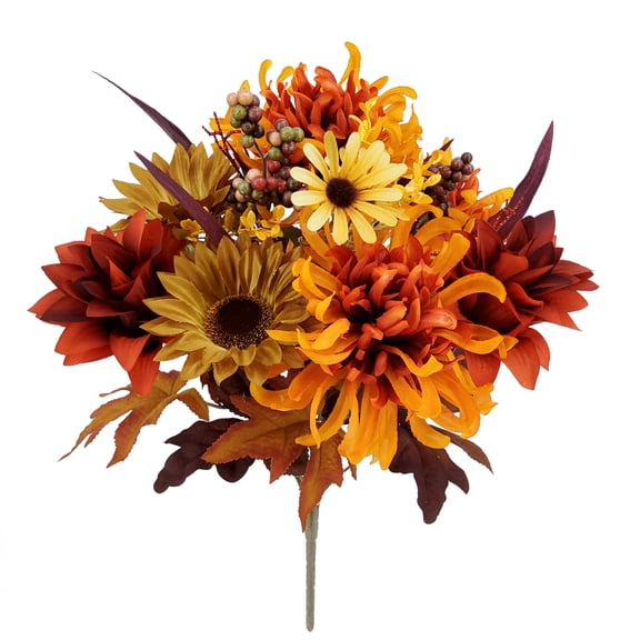 Mainstays Indoor Artificial Mum and Daisy Mixed Bouquet, Orange, 18.5 in