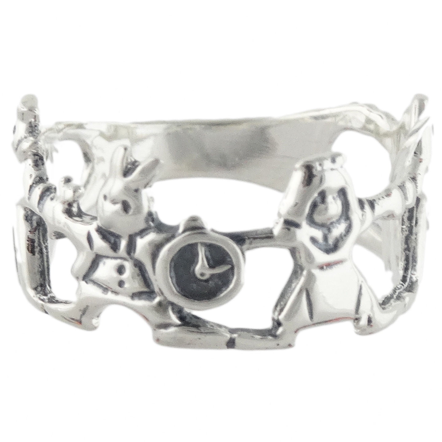 Sterling Silver Alice in Wonderland Ring with White Rabbit, Alice, Queen, Playing Card (6)