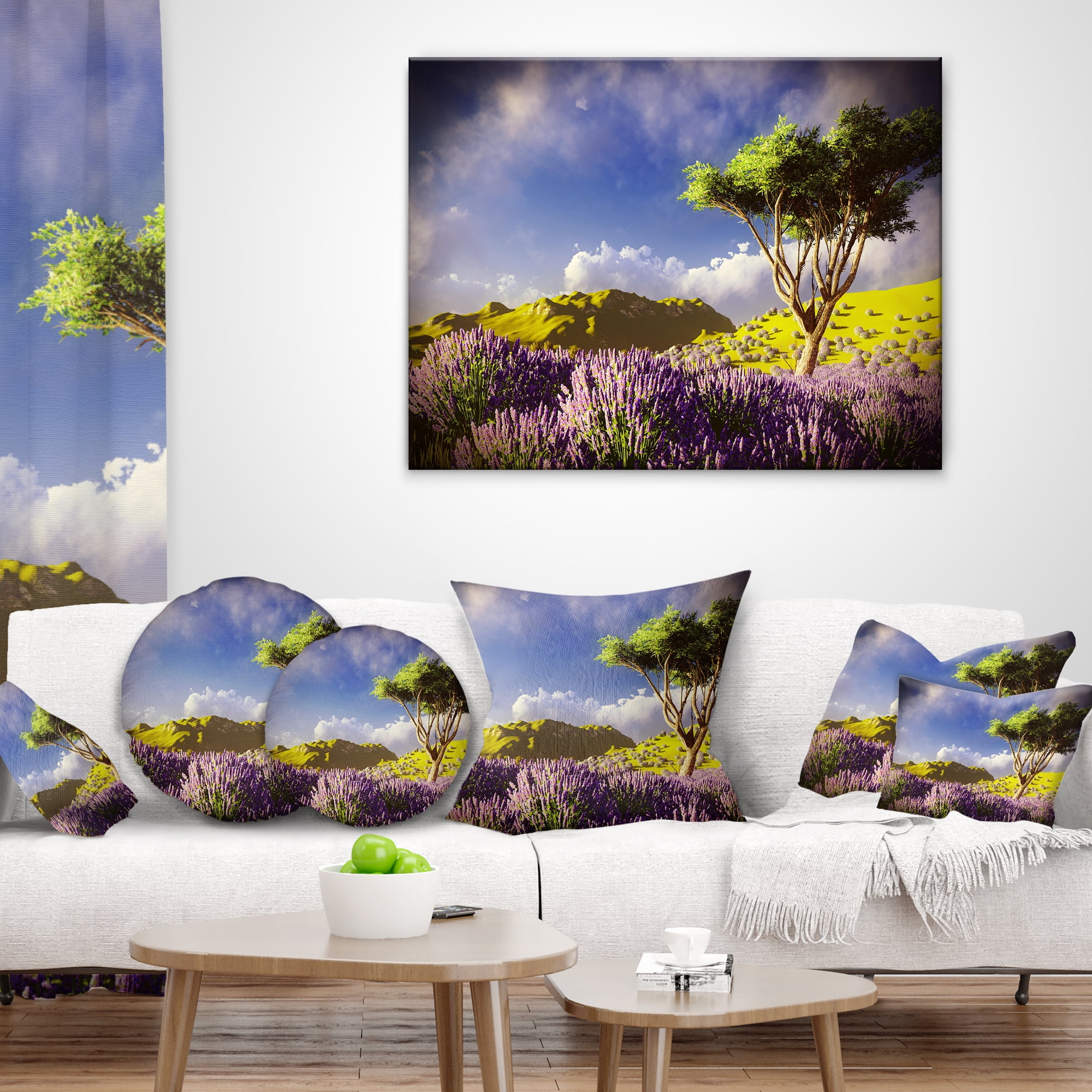 Designart Bright Lavender Garden Field - Modern Landscape Printed Throw Pillow - 16x16