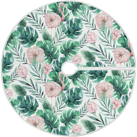 FMSHPON Flamingo Palm Leaf Xmas Christmas Tree Skirt Stand Mat for Holiday Party Decoration Indoor Outdoor 36 inches
