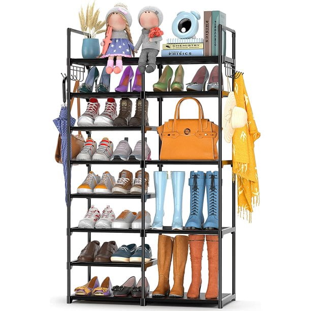 Dropship 7 Tiers Plus 5 Tiers Shoe Rack Metal Shoe Storage Shelf Free  Standing Large Shoe Stand 24+ Pairs Shoe Tower Unit Tall Shoe Organizer  With 2 Hooks For Entryway Closet Garage