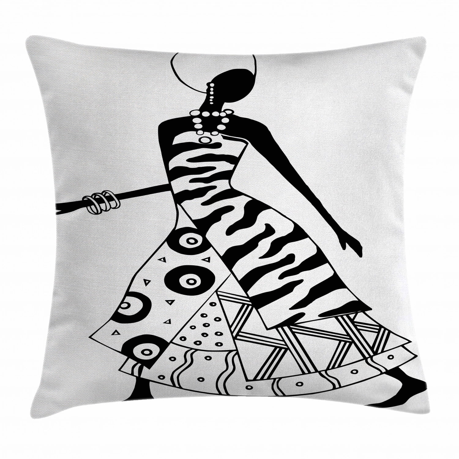 African Woman Throw Pillow Cushion Cover, Woman Silhouette in Native ...