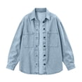 thumbnail image 6 of Perfectbot Women Oversized Long Sleeve Denim Shirt Jacket, Button Down Collared Loose Fit Mid-Length Jean Shacket, 6 of 6