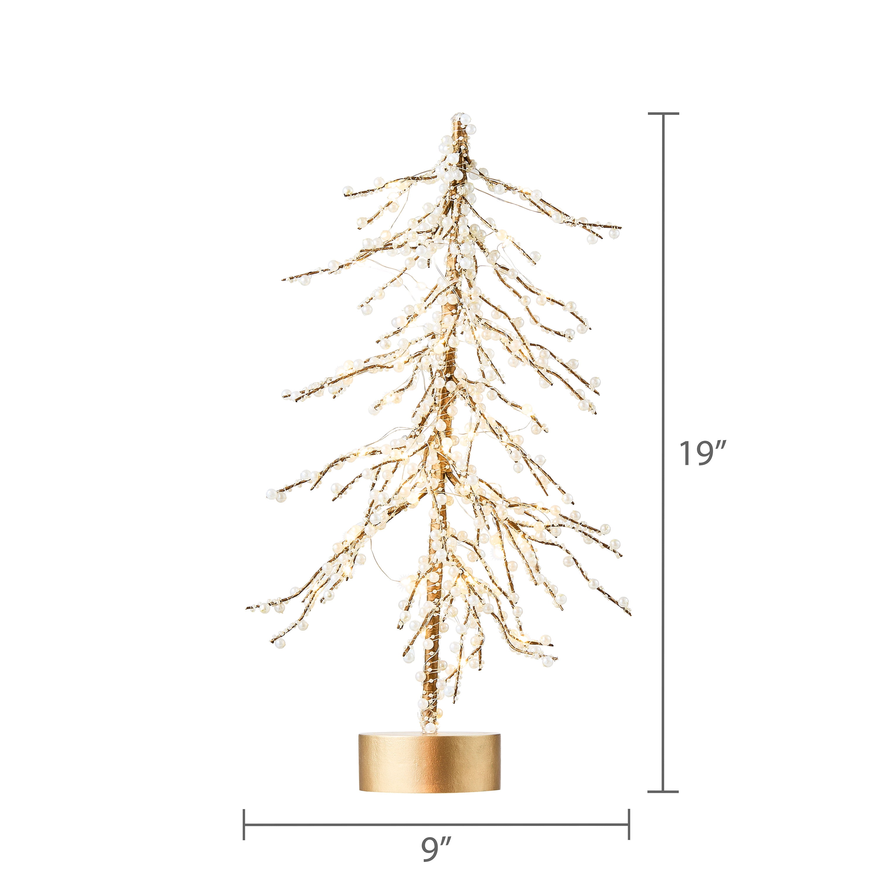 Gold and White Light-Up LED Pearl Christmas Tree Decoration, 18", by My Texas House