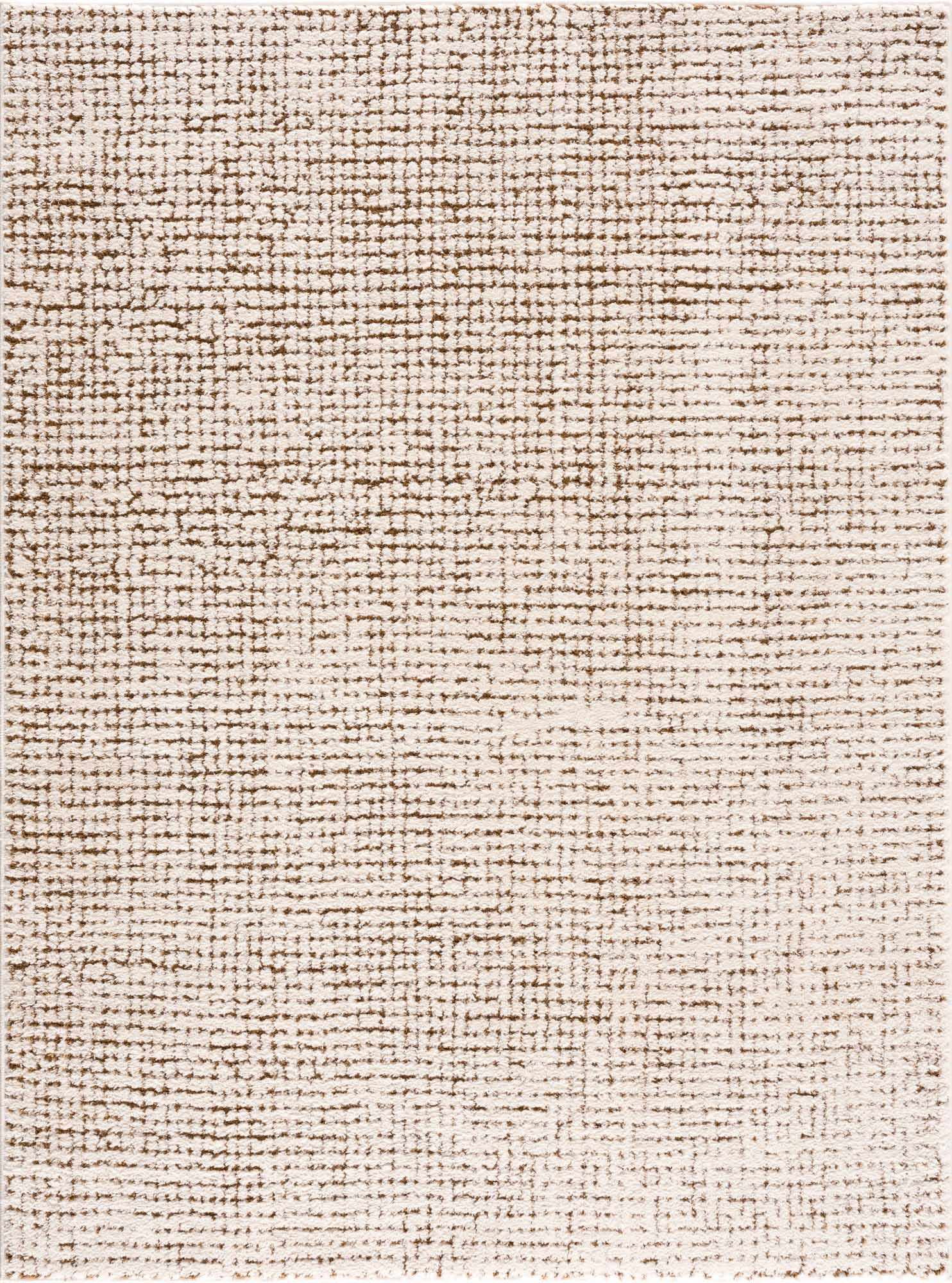 Hauteloom Matrix Contemporary Mosaic Area Rug - High Pile Fluffy Soft Shag Carpet for Living Room, Bedroom - Cream, Brown - 5'3" x 7' (5x7)