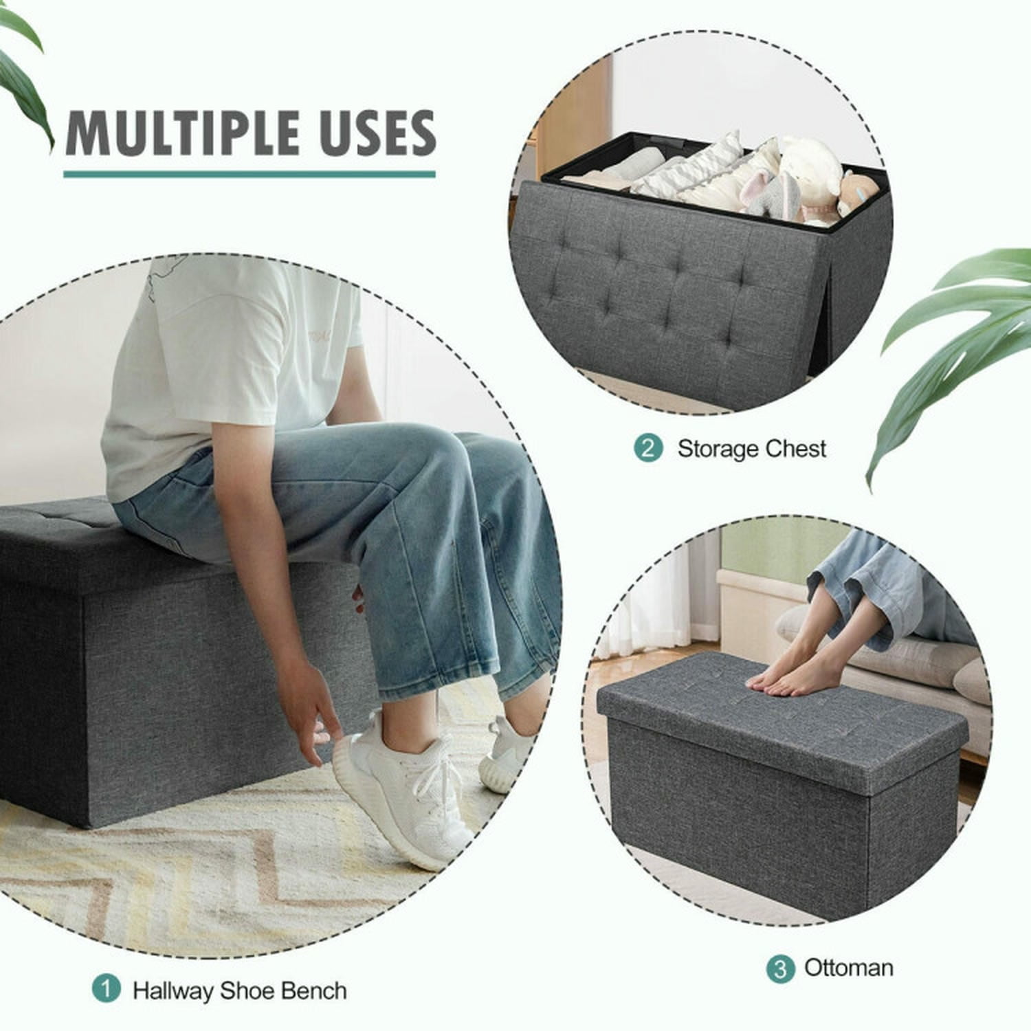 Kadyn Morden Bedroom Bench, 31.5" Storage Ottoman Bench with Removable Storage Bin for Bedroom, Entryway, Dark Gray
