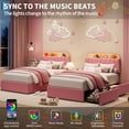 thumbnail image 4 of IdealHouse Twin Extra Long Velvet Upholstered Platform Bed Frame, Storage Headboard 2 Drawers LED Lights, No Box Spring Needed Easy Assembly Pink, 4 of 6