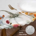 thumbnail image 3 of Orange Blue Pumpkin Fall Round Tablecloth, Fitted Table Cover with Elastic for 36"-44" Round Tables, Thanksgiving Floral Leaves Table Cloth Outdoor Indoor Dinning Party Waterproof Tablecloths, 3 of 7