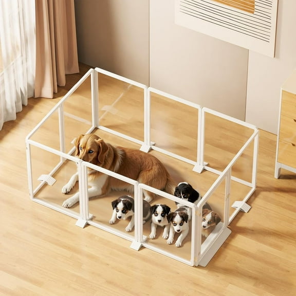 Mophoto Clear Acrylic Pet Playpen, 25.6" H Transparent Dog Fence with Support Feet, Sturdy & Stylish Indoor Enclosure for Puppy, Cat, Rabbit, Easy to Assemble & Clean