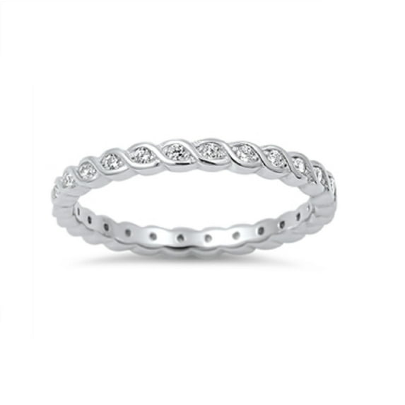 All In Stock Swirl Stackable Eternity Cubic Zirconia Ring Sterling Silver 925