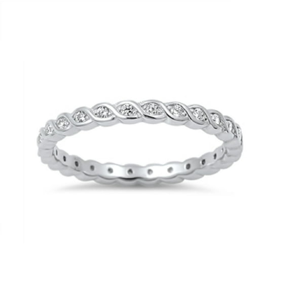 All In Stock Swirl Stackable Eternity Cubic Zirconia Ring Sterling Silver 925