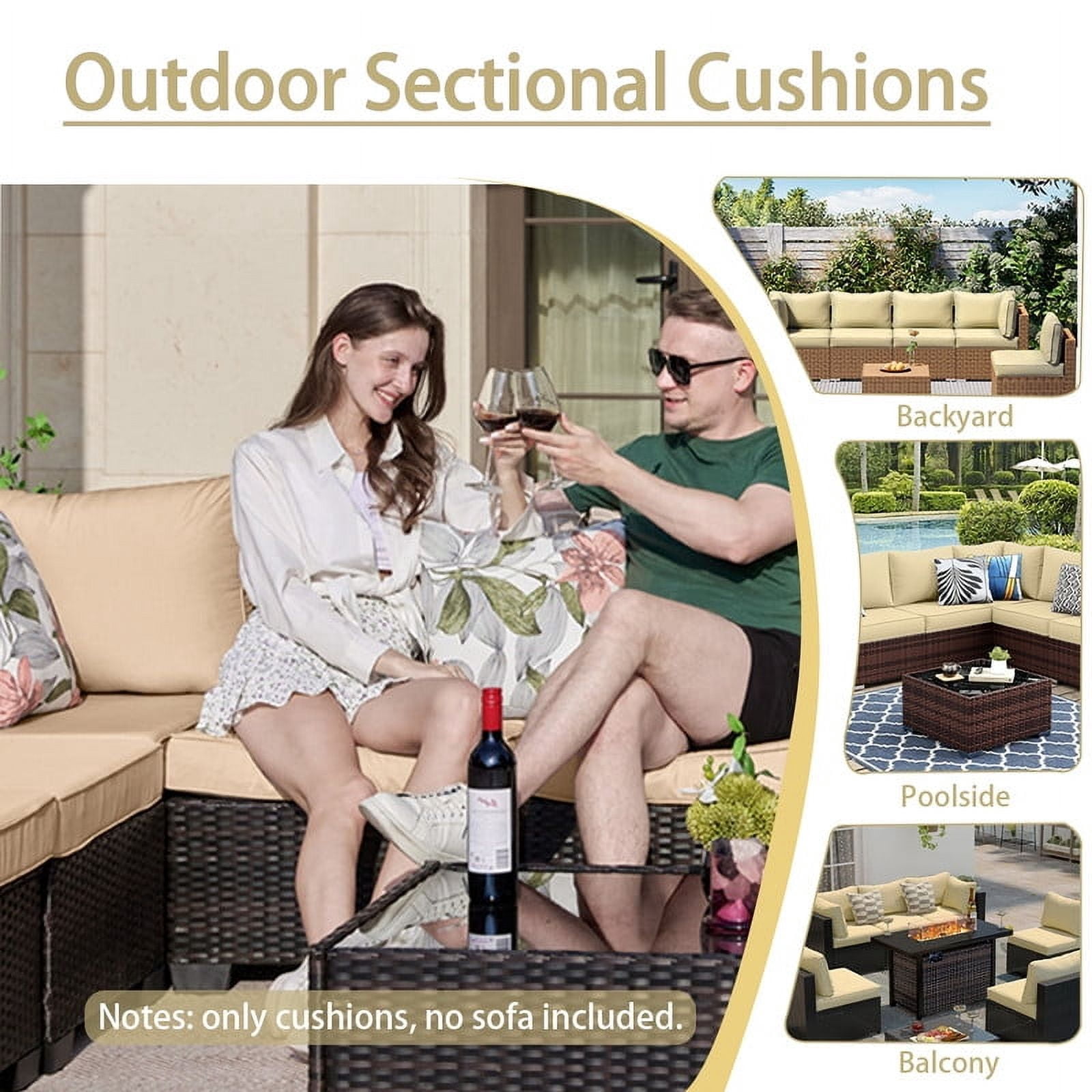 SDJPOI Patio Furniture Sectional Cushions, 14 Piece Waterproof Outdoor Sofa Cushion Replacement(beige)