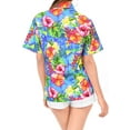 thumbnail image 3 of HAPPY BAY Hawaiian Shirts Womens Casual Tops Summer Button Down Beach Party Blouse Shirt Floral Blouses Short Sleeve Button up Tee Shirts Dresses for Women S Colorful Hibiscus, Blue, 3 of 4