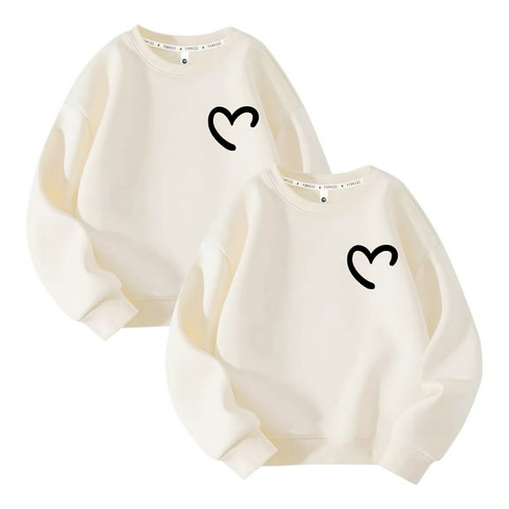 2 Pack Sweatshirts for Boys Girls 3-10T Heart Print Cotton Round Neck Pullover Tops Kids Lovely Fall Winter Clothing (13-14 Years, White #2)
