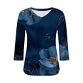 thumbnail image 4 of Ounisa T-Shirts à Manches 3/4 pour Femmes Col en V Manches Raglan Chandail Imprimé Décontracté Tendance Printemps Été Mode Hauts P-2TG, 4 of 6
