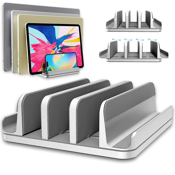 Soporte para laptop TEFONIA ajustable de 5 ranuras de aluminio color plata