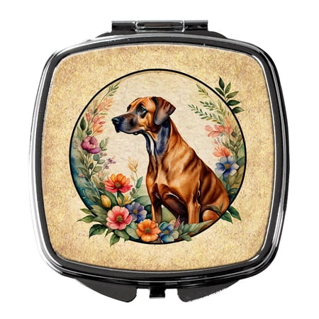 Rhodesian Ridgeback and Flowers Compact Mirror 2.75 in x 3 in