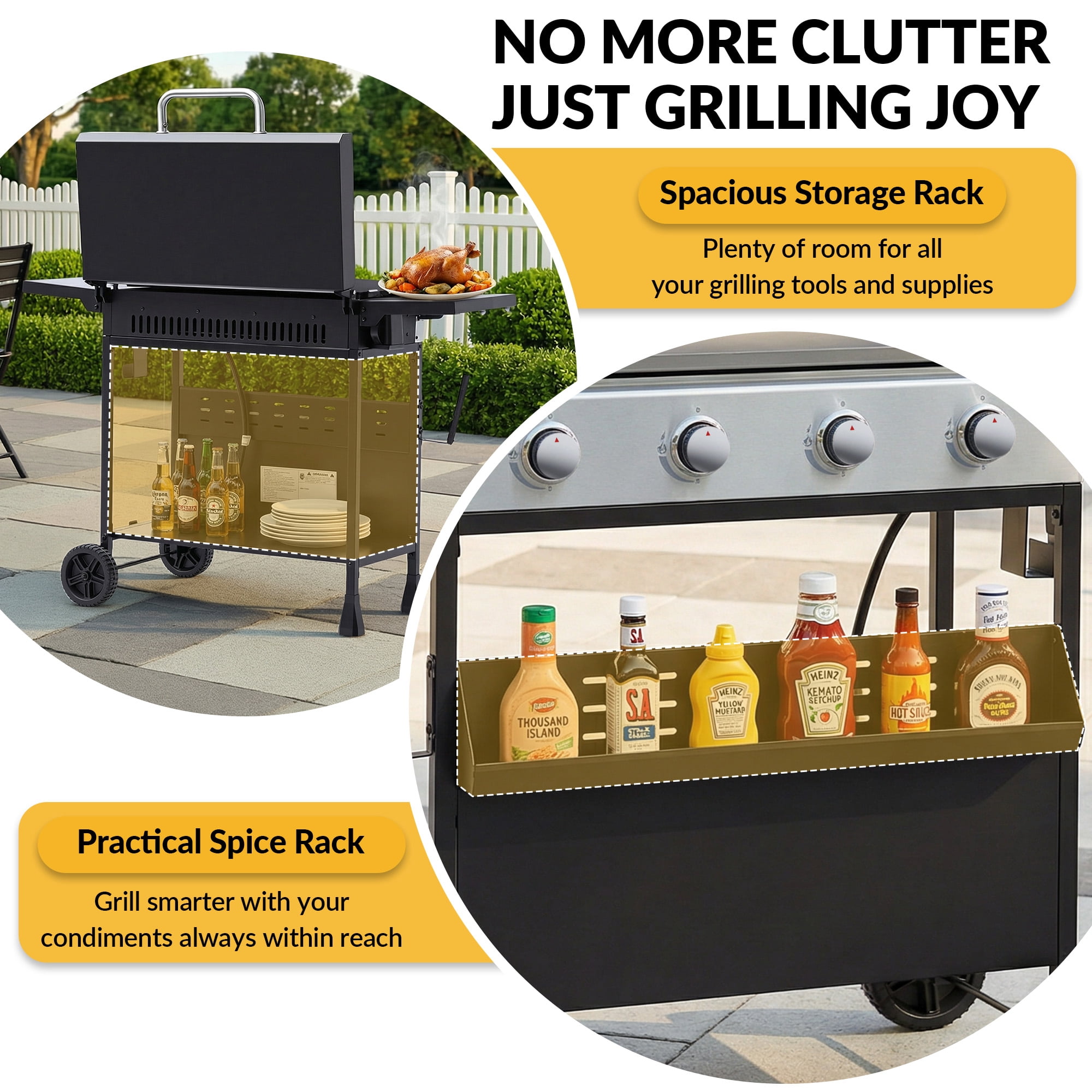 Magic Union 4-Burner Heavy Duty Rolling Flat Top Propane Gas Griddle, Portable Griddle on Cart with Hood & Foldable Side Shelves, 32000 BTU 455 sq.in, for Outdoor Cooking, Camping & Tailgating