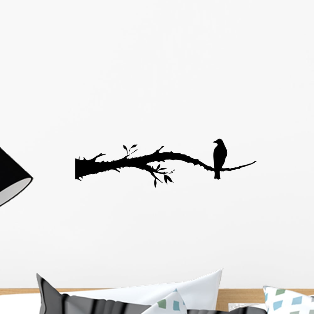 Crow Sitting Branch Wall Decal Sticker by Wallmonkeys Peel and Stick