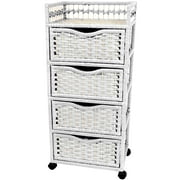 Oriental Furniture Faux Rattan Fiber End Table with 4 Drawers, White