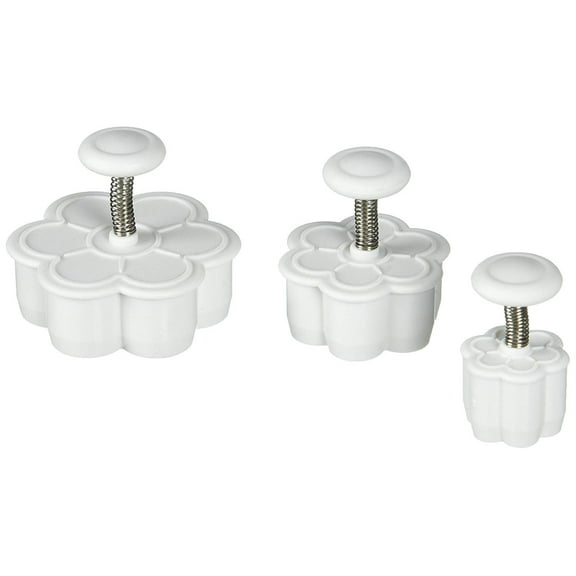 Ateco Daisy Flower Plunger Cutters, Set of 3 Sizes, for Cutting Decorations & Direct Embossing, Spring-loaded Handle, Food Safe Plastic (AT1957)