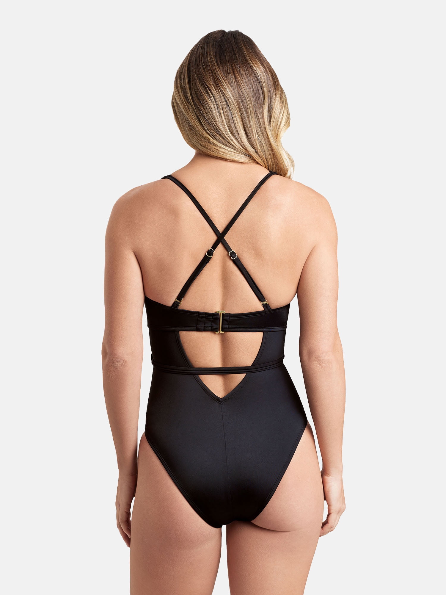 Sofia by Sofia Vergara Women's and Women's Plus Plunge 1PC with belt strap One Piece Swimsuit