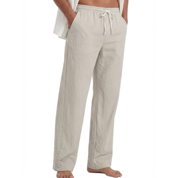 GIRUNS Men's Casual Pants Elastic Waist Lightweight Drawstring Trousers Summer Beach Pants Khaki L