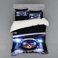 thumbnail image 2 of Cat Duvet Cover Set, Funny Astronaut Cat Above Earth in Outer Space Explorer Kitty Mission Humor Art Image, Bedding Set with Shams and Fitted Sheet, 3 Sizes, by Ambesonne, 2 of 3