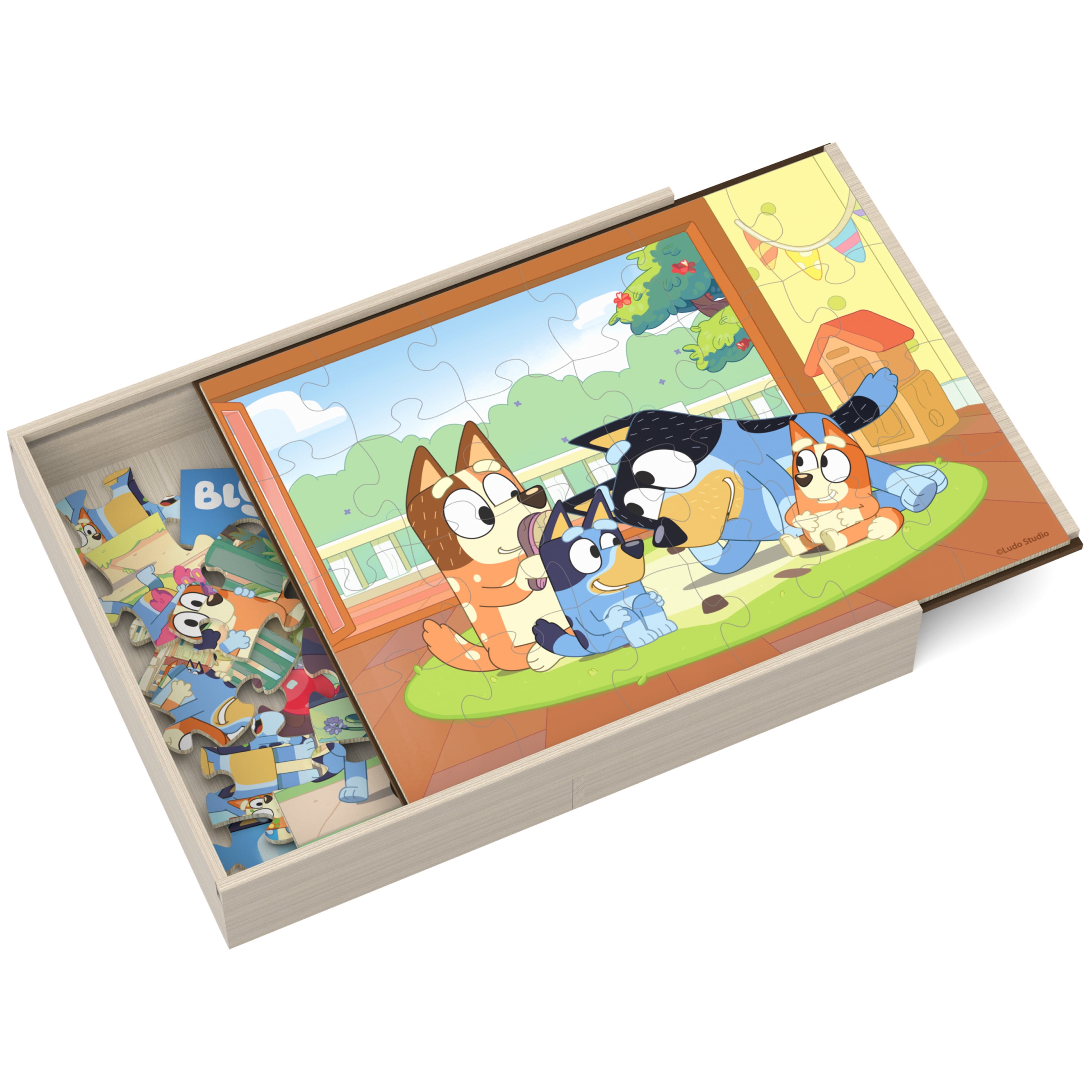 BLUEY 5 Wood Puzzles in Wooden Storage Box NEW 2021 Sealed