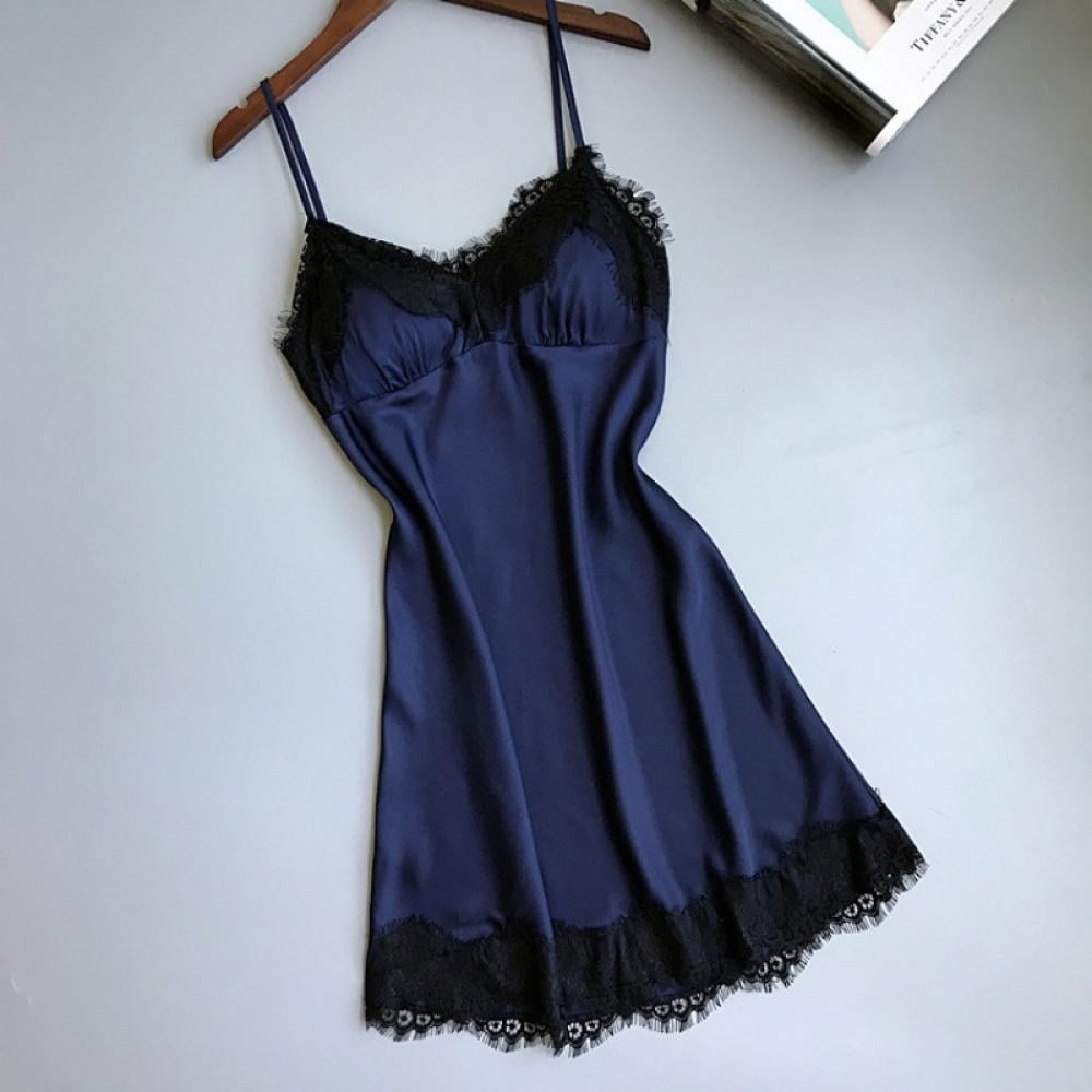 Sexy Temptation Womens Sling Lace Nightgowns Silk Thin Sleepwear V Neck Sexy Night Dress