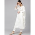 thumbnail image 6 of Janasya Indian Women's White Poly Silk Solid Kurta with Pant and Dupatta, 6 of 10
