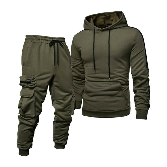 Men's Tracksuits 2 Piece Casual Long Sleeve Sweatsuits Athletic Hoodie and Sweatpants Set Jogging Suit Army Green L